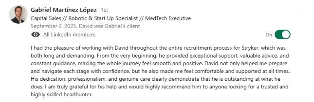Surgical Robotics Recruitment testimonial